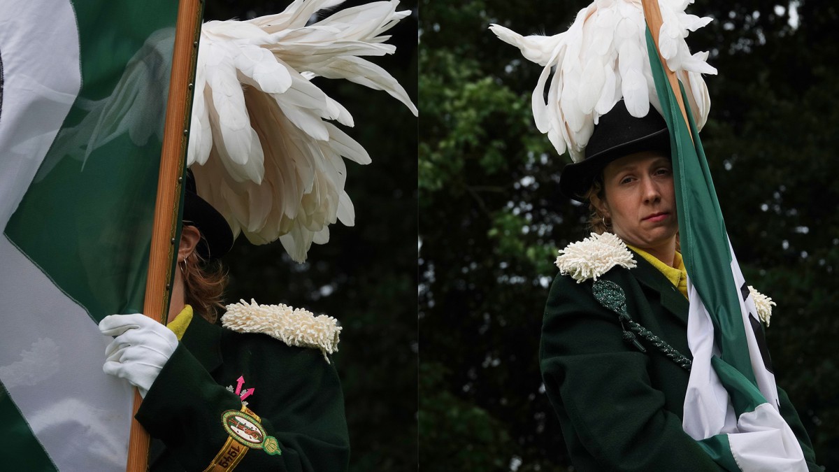 Eine Bildcollage zeigt Katze Greeven in Schützenuniform