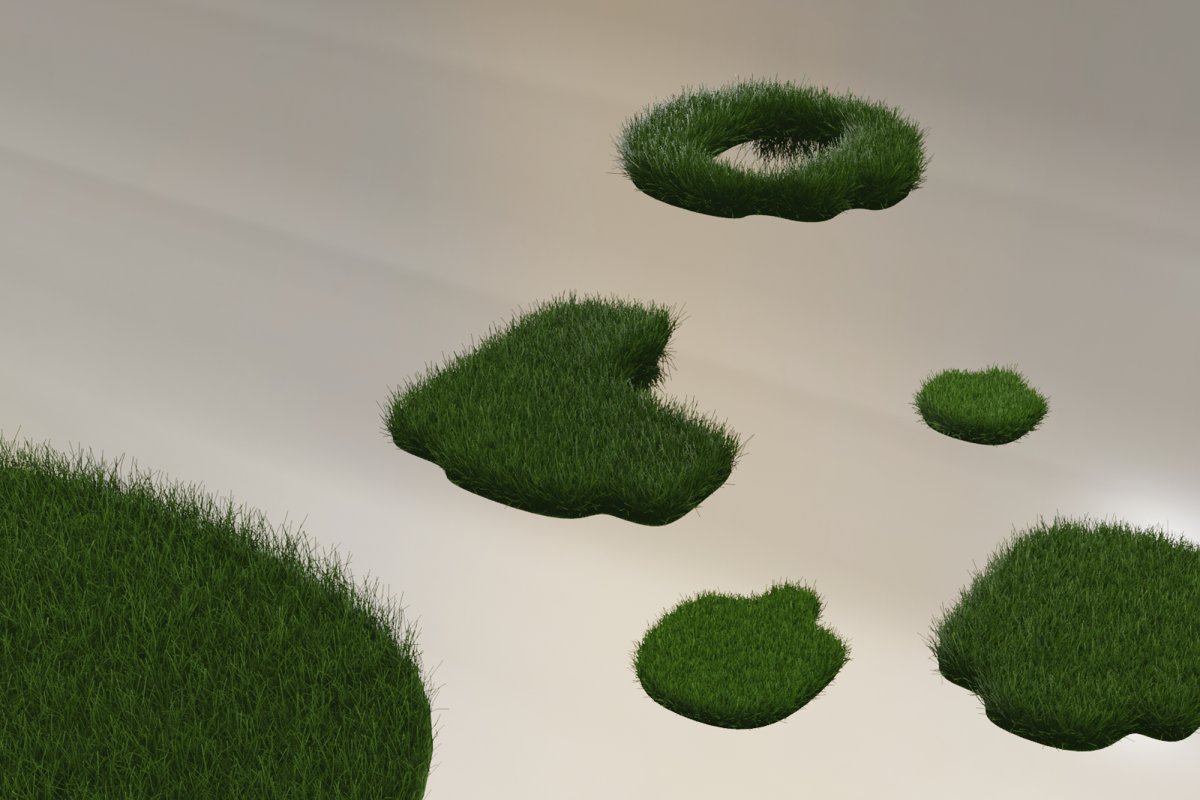 Computergraphic with cloudlike gras pieces